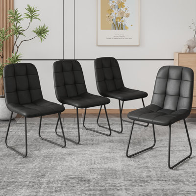 Modern Kitchen Dining Chairs with Carbon Steel Legs, Faux Leather Upholstered Side Chair (4 Chairs)