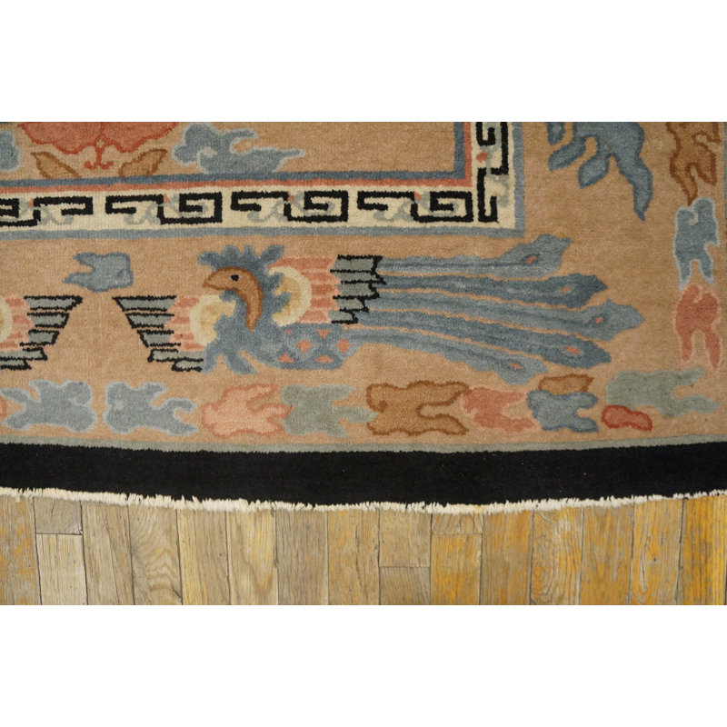 Antique Art Deco Small Scatter Size Wool Beige Rug