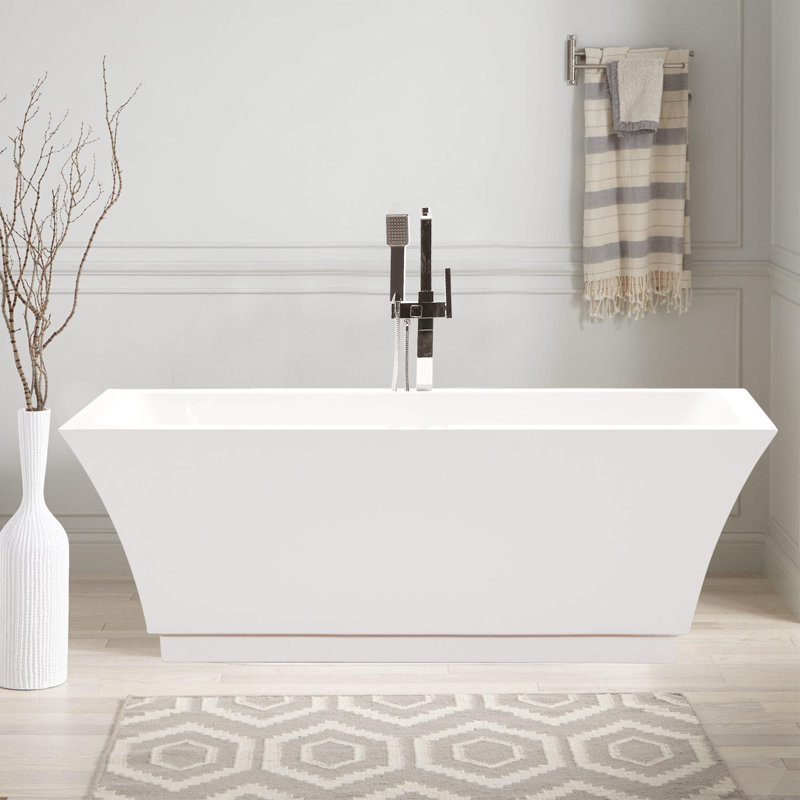67'' x 31'' Freestanding Soaking Acrylic Bathtub, White/Brushed Nickel