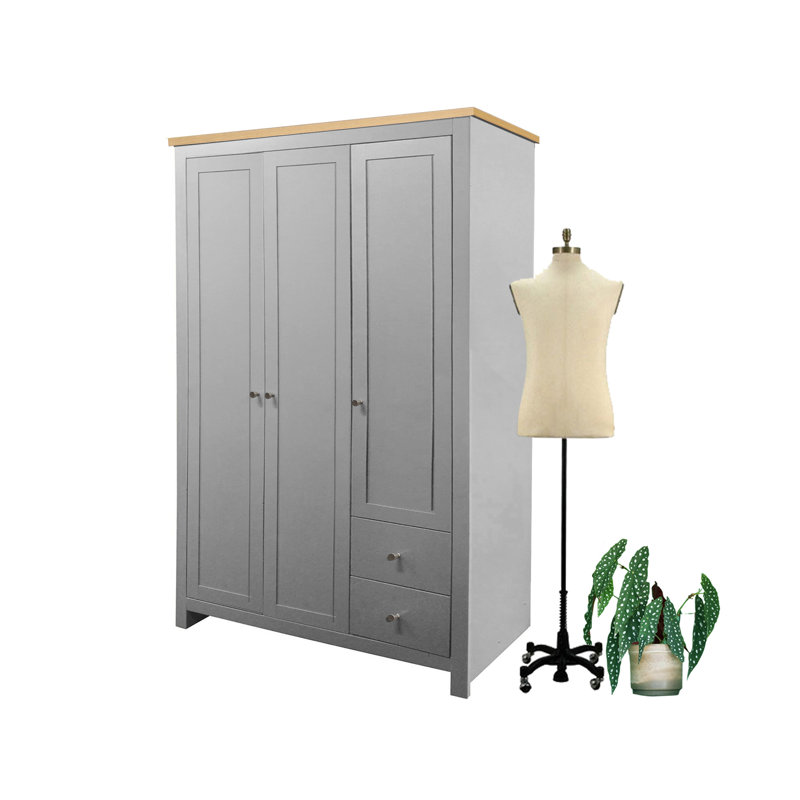 Admiranda 3 Door Manufactured Wood Wardrobe, Grey