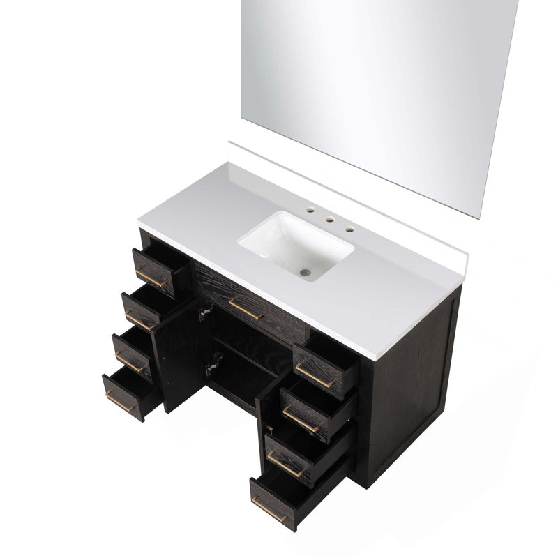 Meuble-lavabo simple avec miroir, tiroirs et portes