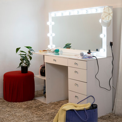 Grand bureau de meuble-lavabo Boahaus Verona avec miroir à ampoule encadré