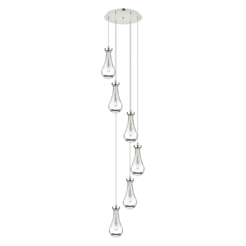 Luminaire suspendu grappe 6 lumières Spataro, Transparent, Nickel poli