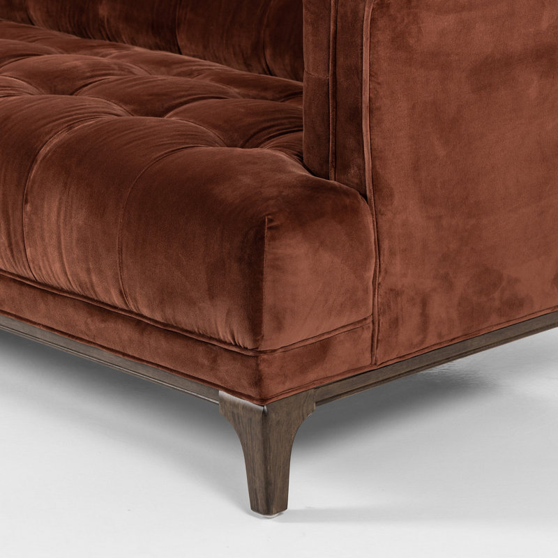 Canapé touffeté 91 po Bari, Velours de couleur auburn de Vancouver, Brun Sienna