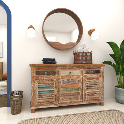Almudena Reclaimed Wood 6 Drawers 1 Shelf and 2 Doors Dark Brown Cabinet