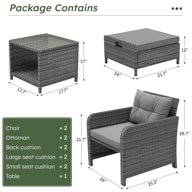 5-piece Patio Conversation Set, Gray Cushion/ Gray Frame