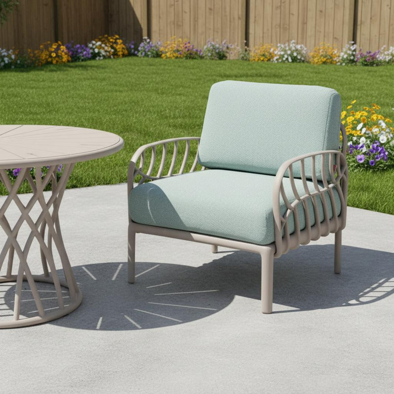 Fauteuil d'extérieur 31 po gris en plastique robuste avec coussin vert mer