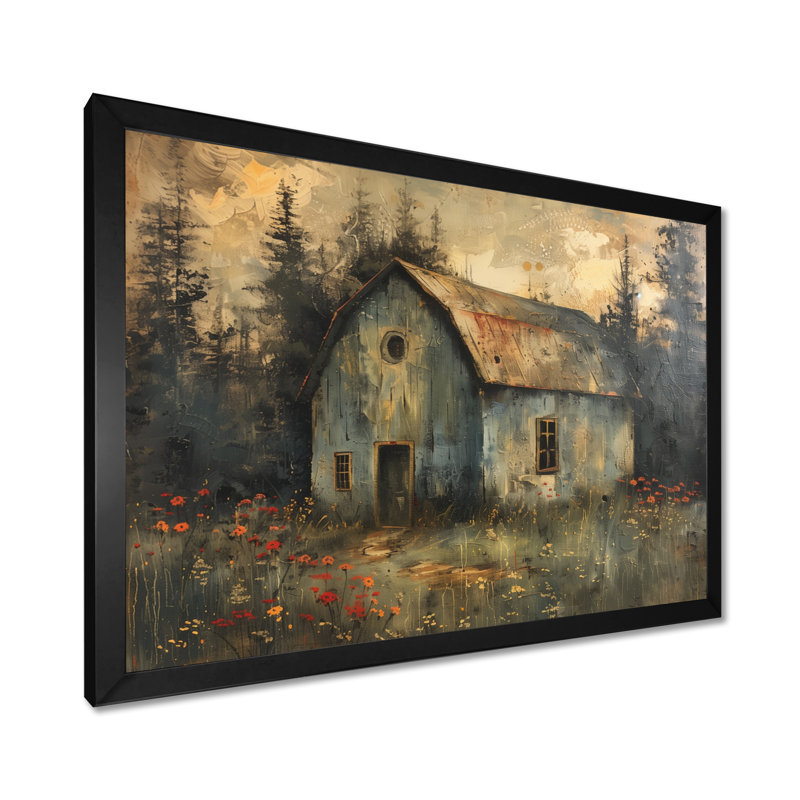 Gris, gris, hiver, chalet champêtre, H 12 po x l 20 po x P 1 po, Toile encadrée noire simple