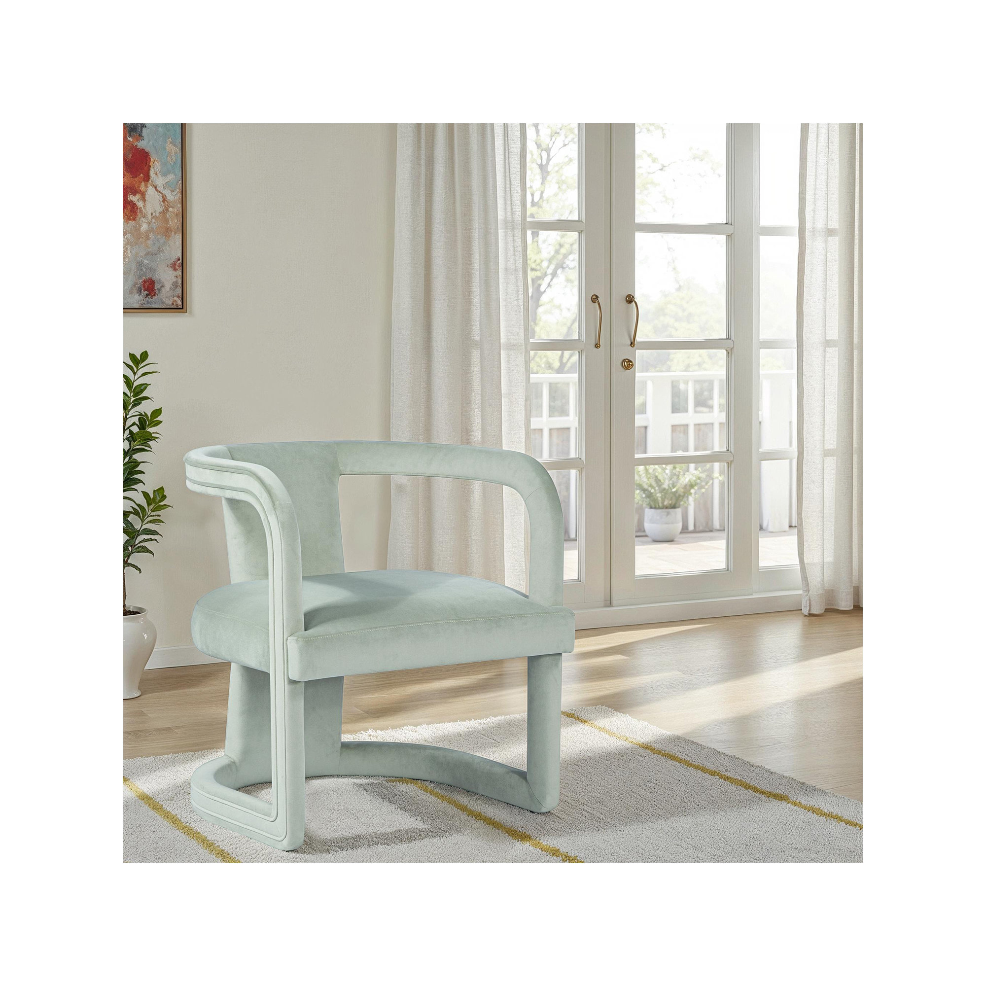 Nolita Upholstered Barrel Chair, Stax Moss Green Performance Velvet