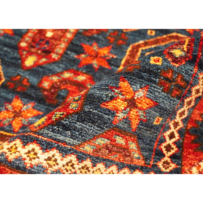 Hand-Knotted Wool BLUE / RED Area Rug