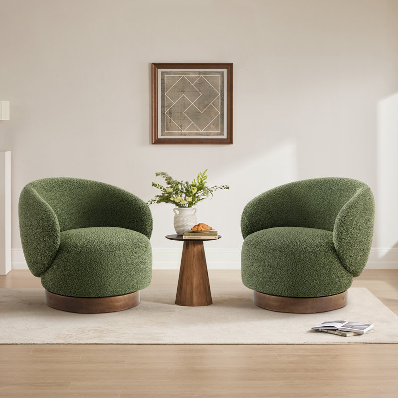 Modern Swivel Barrel Chairs With Wood Base, Green