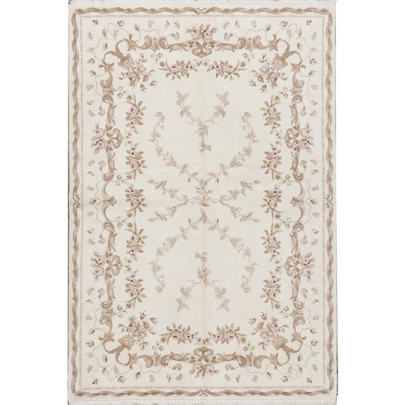 Hand-Knotted High-Quality Ivory Area Rug