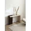 Console de vestibule moderne avec grain de bois de noyer et plateau en faux marbre, table d'appoint en MDF de conception asymétrique, entrée facile