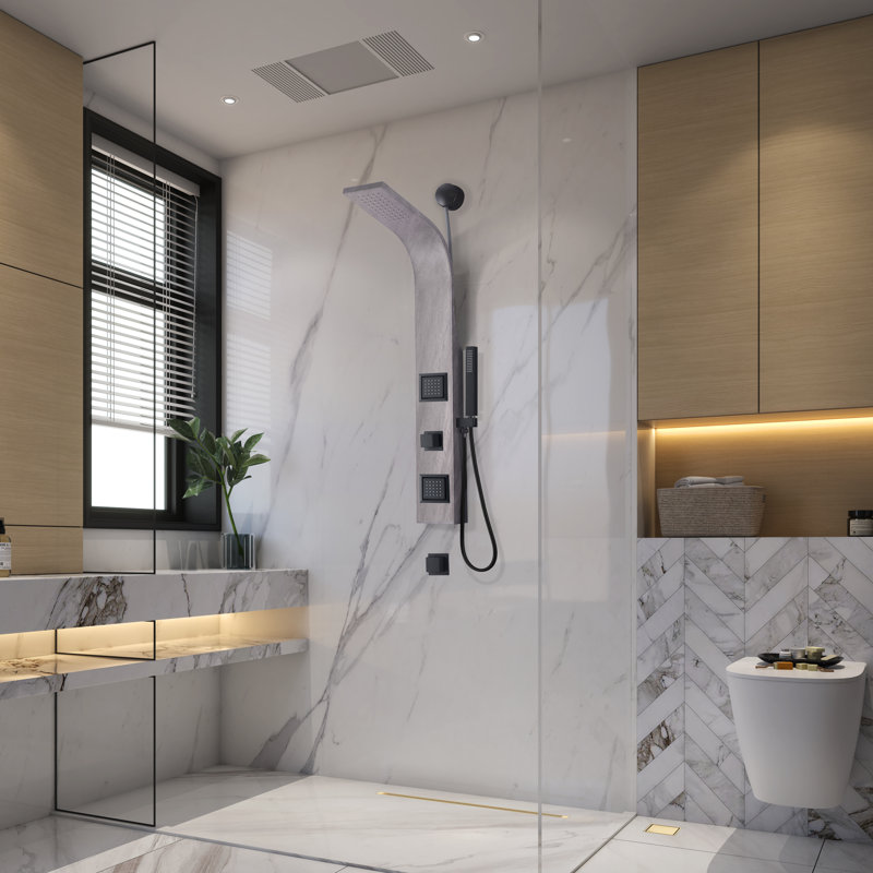 Aura Grey Marble Stainless Steel Shower Panel with Jets
