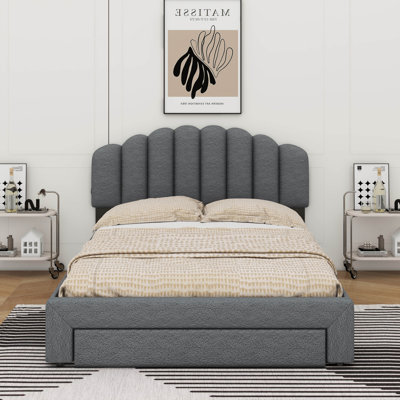 Grand lit plateforme tapissier en molleton avec tiroirs