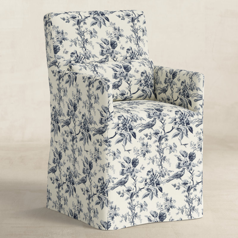 Upholstered Arm Chair, Michigan Bird Toile Navy