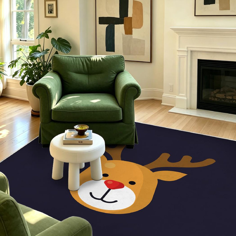 Tapis d'intérieur transparent lavable à la machine, motif tête de renne, idéal pour l'hiver ou comme tapis d'extérieur.