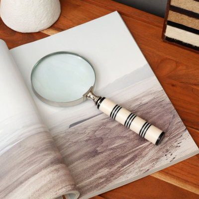 Elegant Cream & Black Resin Handle Magnifying Glass 