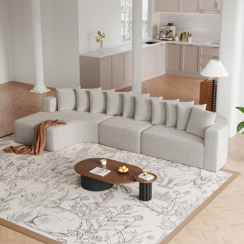 Ensemble de canapé modulaire en chenille de 131,1 pouces de style moderne courbé en forme de nuage, comprenant 10 coussins, un canapé d'angle en tissu de salon et un canapé modulaire en L (méridienne gauche)