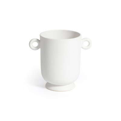 White Ceramic Planter Vase with Decorative Loop Handles