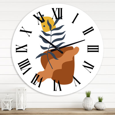 Elementary Shapes With Abstract Flowers Plants VI - Modern Wall Clock