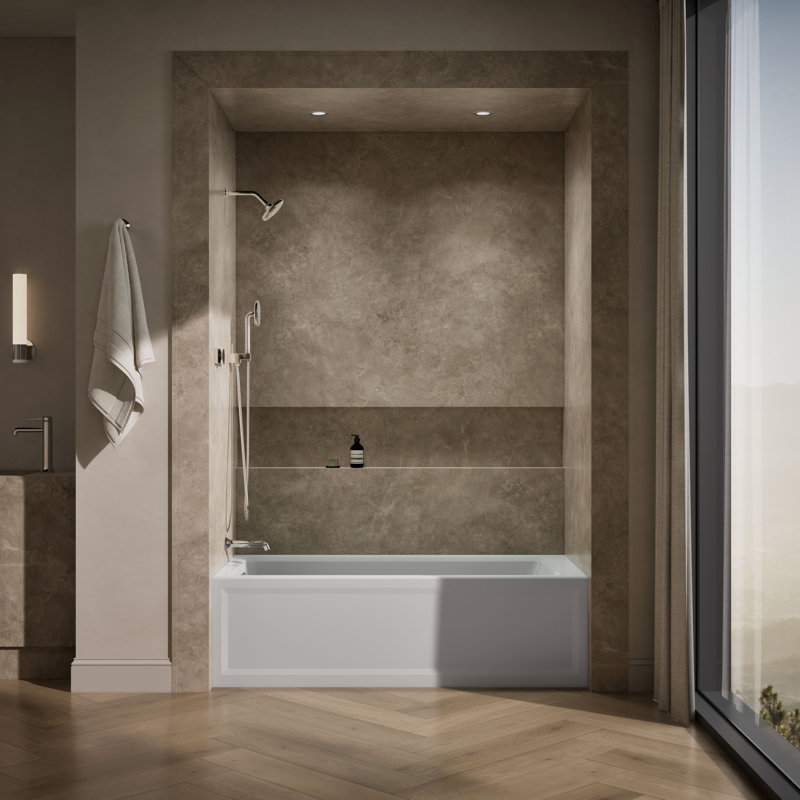 Archer® 66" X 32" Alcove Bath with Bask® Heated Surface, Integral Apron, Integral Flange, and Right-Hand Drain, Ice Grey