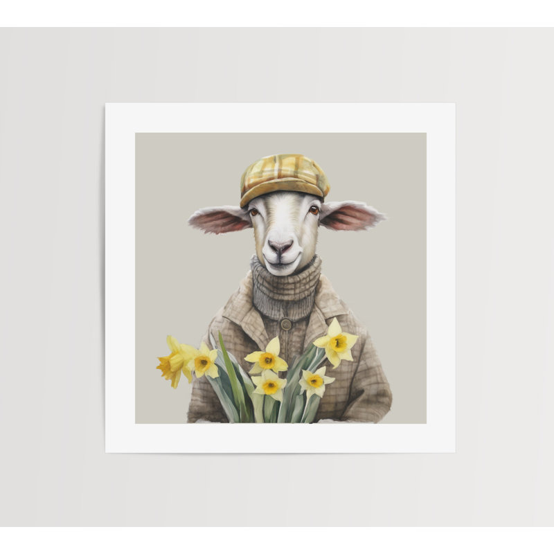 Watercolour Welsh Sheep Ceri Country Wall Art Print Unframed 12x12" - No Frame Print