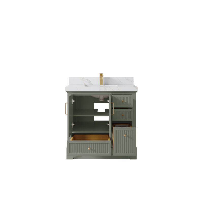 Meuble-lavabo simple 36 po avec plateau en quartz Alys