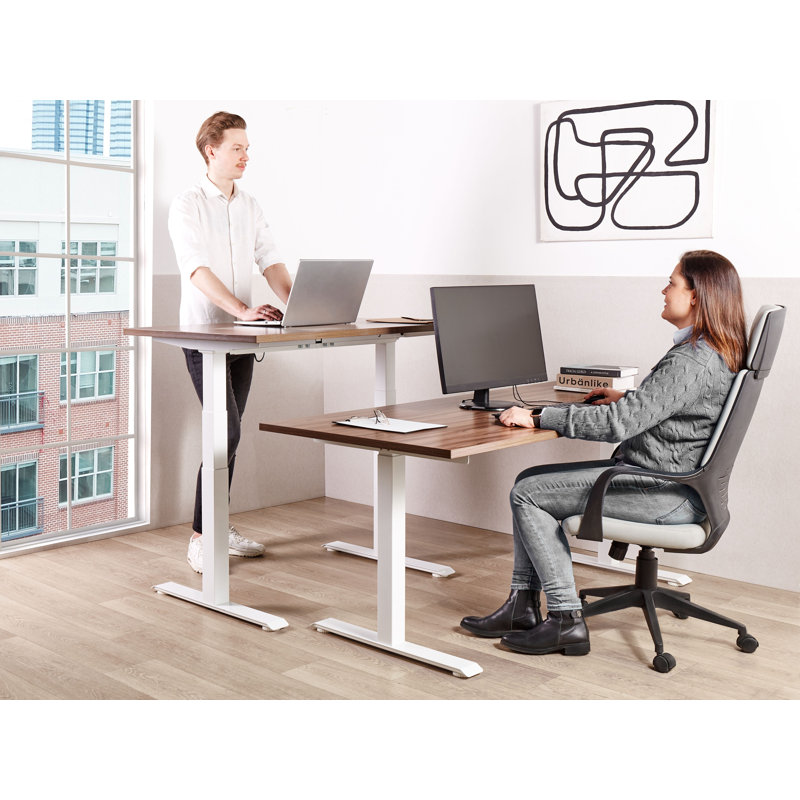 Luff Adjustable Metal Base Standing Desk, 128cm H x 120cm W x 72cm D, White, Brown