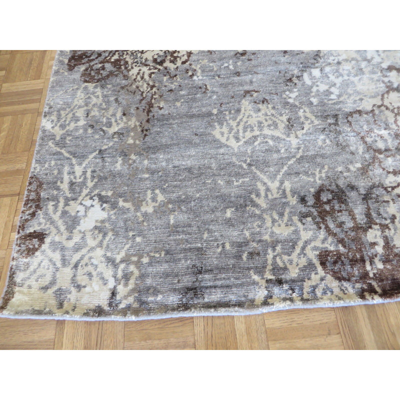 Tapis gris en laine noué à la main Josephson, Rectangle 9 pi 1 po x 12 pi 1 po