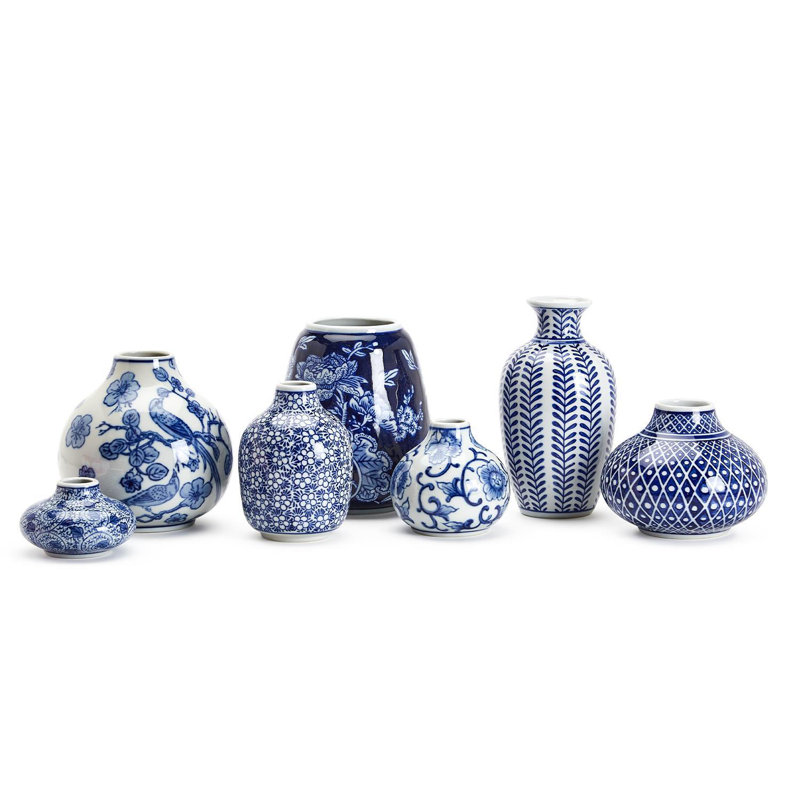 Ensemble de 7 vases bleus et blancs