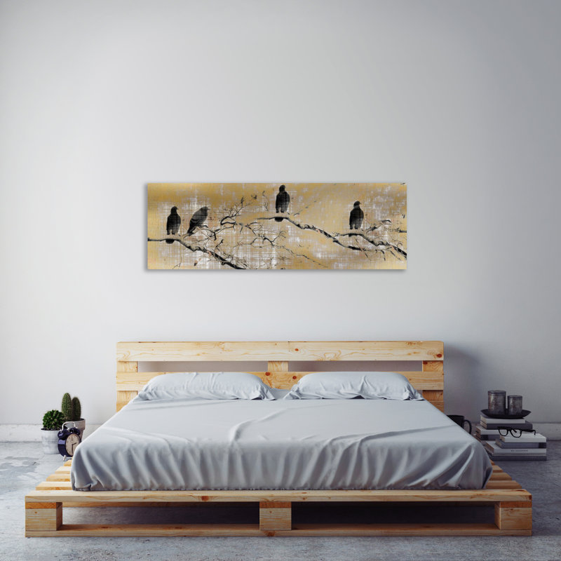 « black oiseaux » par kimberly allen, impression sur toile tendue, H 20 po x l 60 po x P 1,5 po