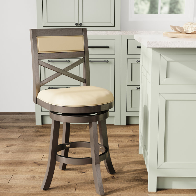 Tabouret de comptoir gris patiné de 24 po avec siège pivotant et confortable en cuir - idéal pour le rembourrage de votre bar et pour un confort durable