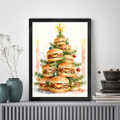 Art encadré noir, arbre de Noël rétro amusant, impressions humoristiques de style Meme
