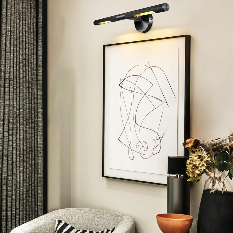Applique murale de luxe rotative à 360 ° à intensité variable (ampoules incluses), H 4,7 po x l 30 po x P 6 po, Noir mat