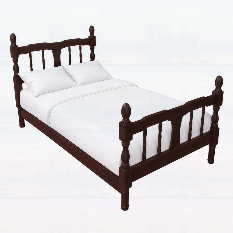 Structure de lit plateforme simple en bois, conception classique en bois avec tête et pied de lit à broche, aucun sommier requis, assemblage facile, finition noyer foncé