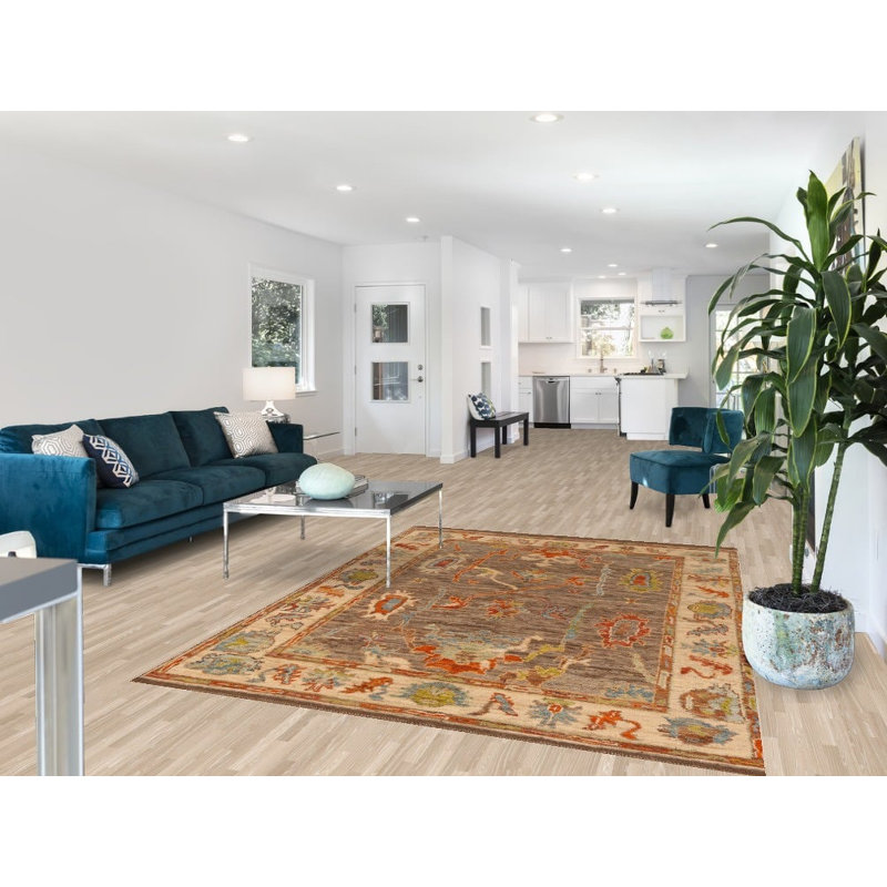 Tapis turc Oushak fait à la main brun 6 x 8