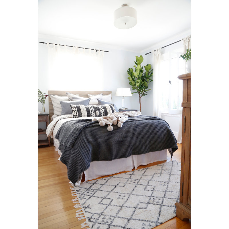 Sawyer Charcoal and Ivory Handwoven Cotton Lumbar Pillow