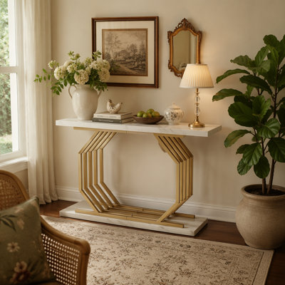 Console en faux marbre, canapé d'appoint 40 "avec base géométrique en métal