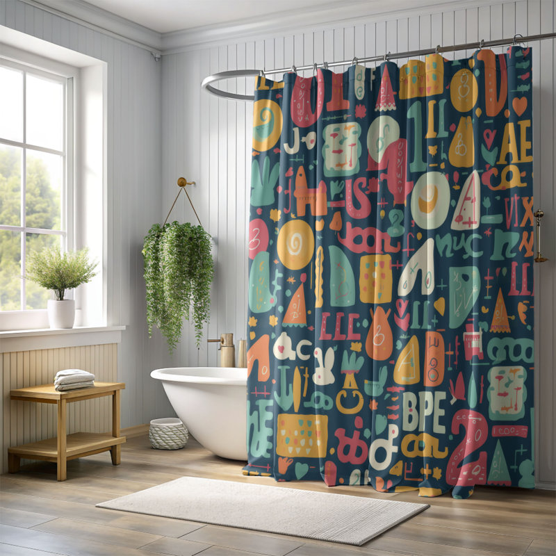 ABCs - Rideau de douche Premium, H 74 po x l 71 po