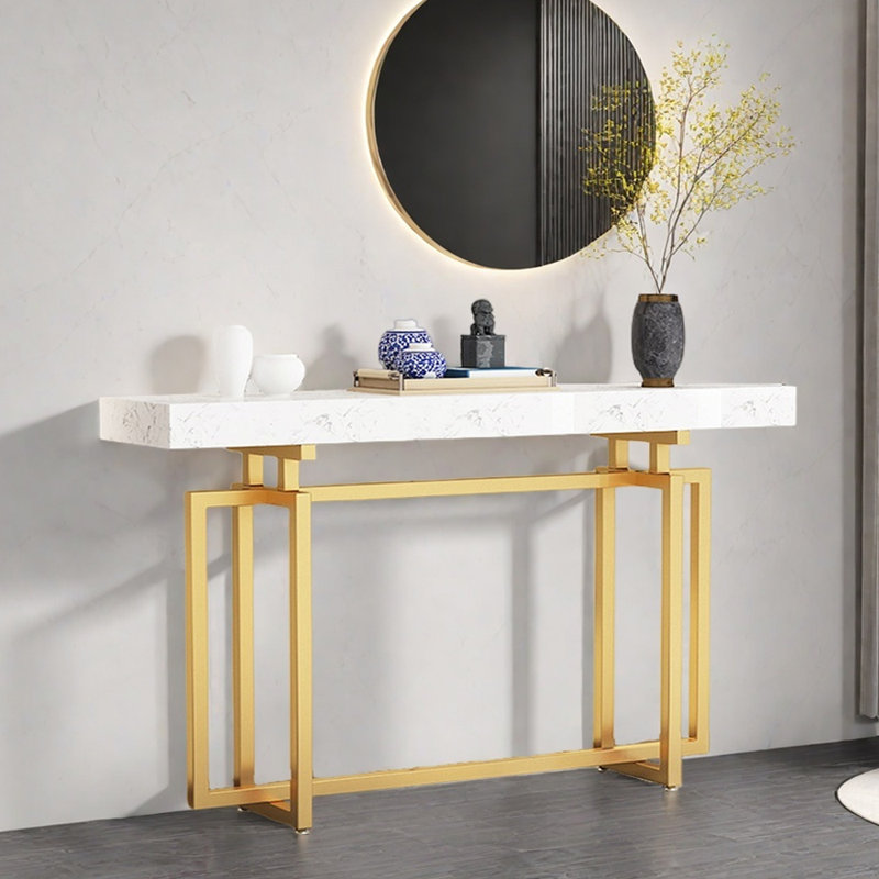 Console Nordic Minimalist, H 31,5 po x l 39,4 po x P 11,8 po, Blanc, Doré