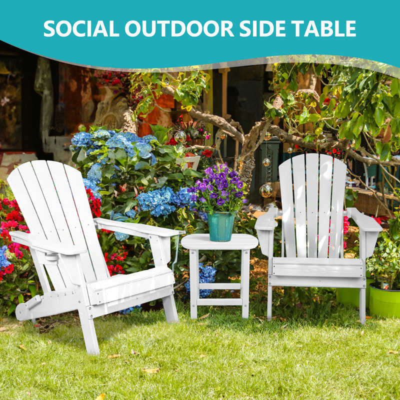 HDPE Outdoor Side Table with Wood Grain Texture – Weather-Resistant, Low-Maintenance Accent Table for Patio, Porch, Backyard, Poolside & Indoor Use