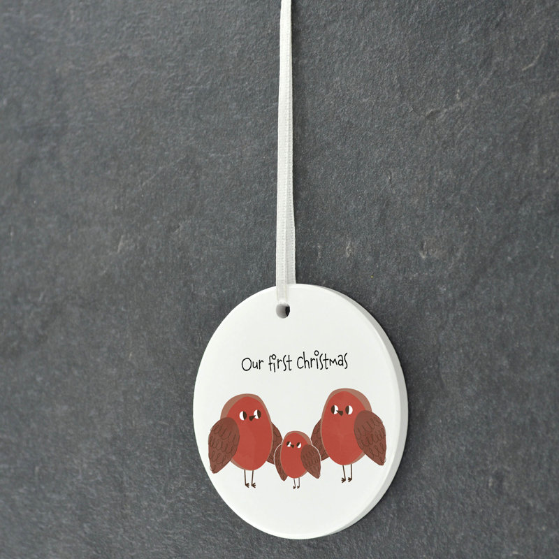 Carley Robin Our First Christmas Robin Circle Shaped Ceramic Ornament