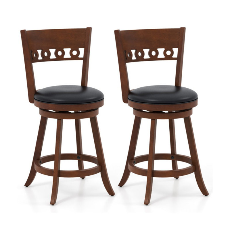 Ensemble de 2 tabourets de bar pivotants avec structure en bois d'hévéa, Tabouret de comptoir (siège d'une hauteur de 24,5