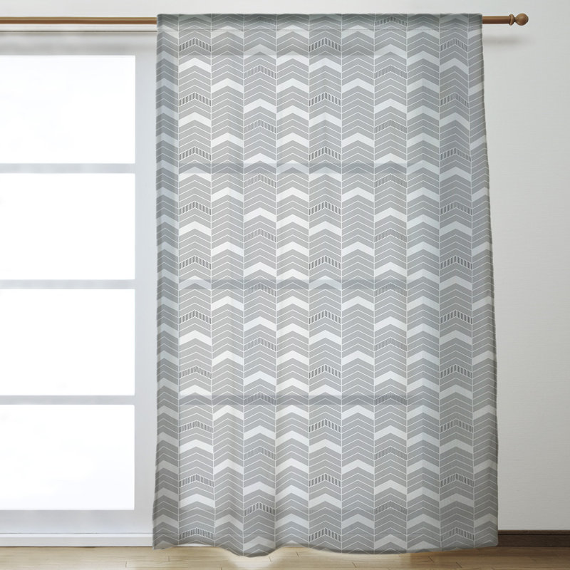 Panneau de rideau simple à passe-tringle à chevrons Stephenie, Gris / blanc