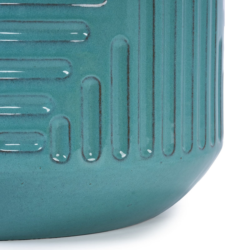 Pot à fleurs en céramique cyan avec performance tout temps, idéal pour les fleurs et les herbes, pot de fleurs moderne de 16,55 po de diamètre, drainage intégré, placement polyvalent dans la maison ou le jardin, l