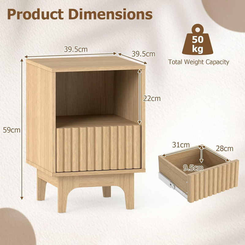 39.5cm W Particle Board Bedside Table