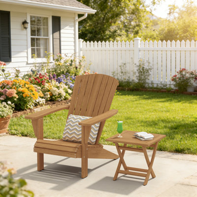 Ensemble de 2 chaises Adirondack d'extérieur en teck Grade A (1 chaise + 1 table d'appoint)