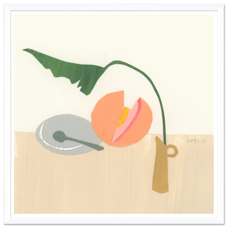 «Still Life Series - Cantelope» par Susan Hable - Peinture encadrée sur papier, H 35,25 po x l 35,25 po x P 1 po, Blanc