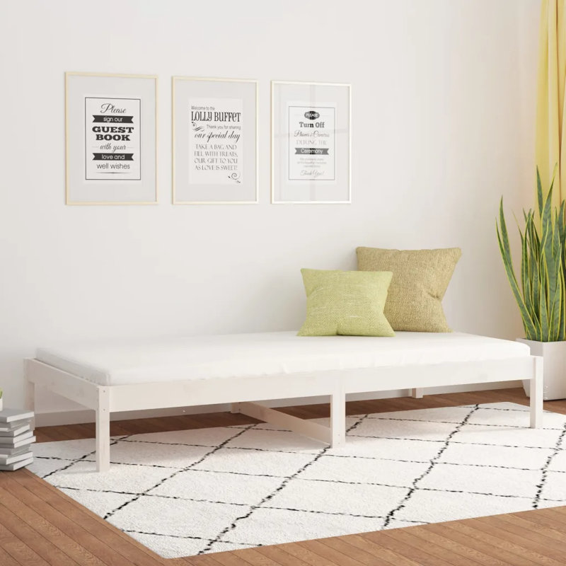 Kalise Day Bed Single Solid Wood Pine, White, European Single (90 x 200cm)